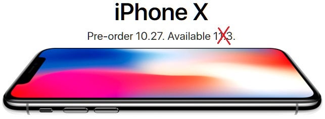 The iPhone X pre-order shipping availability slips to December