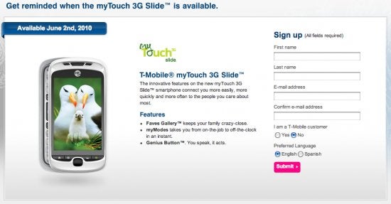 T-Mobile is opening up pre-orders for the myTouch 3G Slide at local stores