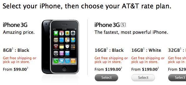 Apple Store is no longer allowing customers to select the 8GB iPhone 3G for purchase