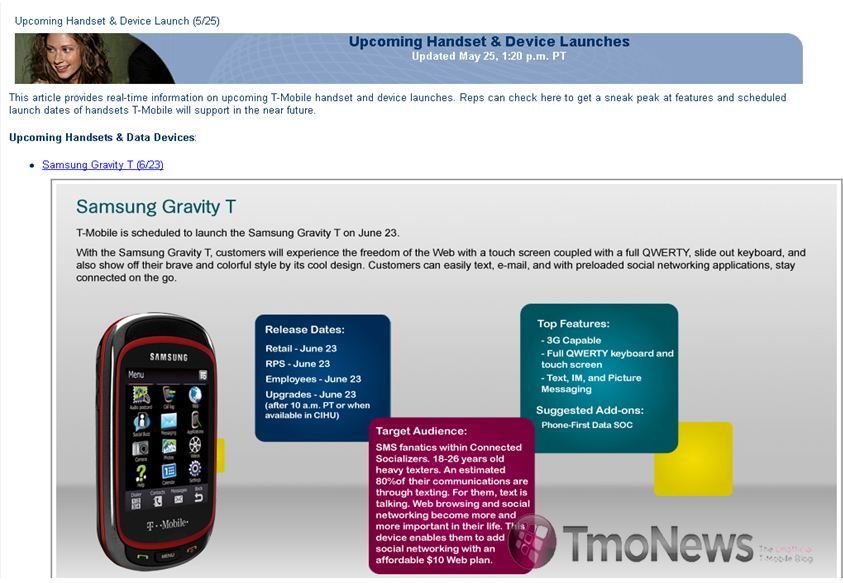Samsung Gravity 3, Gravity T, and "Smile" are pulling together for a June 23rd launch