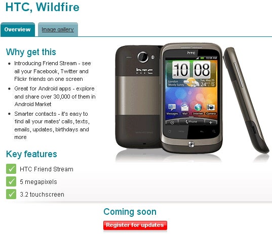 Vodafone UK is also getting in with the HTC Wildfire