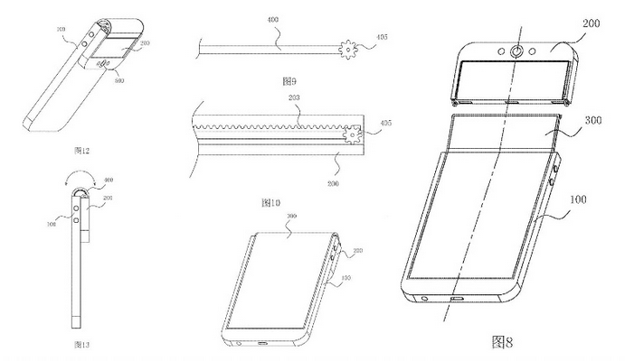 Images from Oppo's patent application show a phone with a top that folds backward - Oppo patent application reveals phone with a foldable top