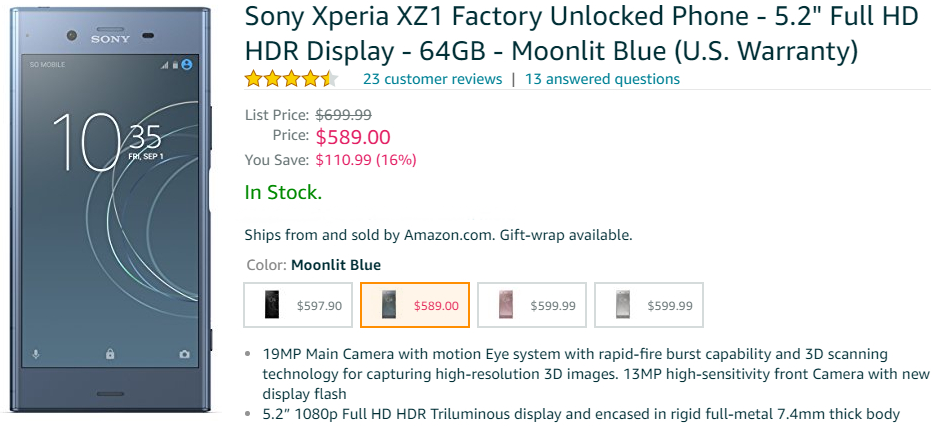 Deal: Sony Xperia XZ1, the first Android Oreo phone in the US, is now $100 off