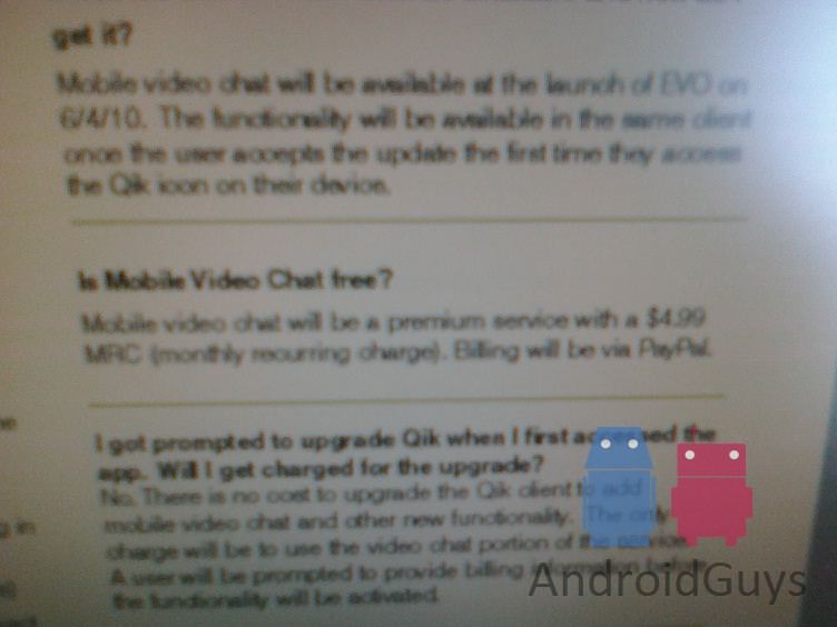 $5 per month charge to use Qik&#039;s video chat feature on the HTC EVO 4G?