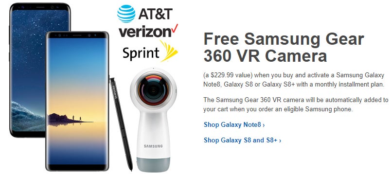 Samsung Galaxy Note 8 and S8 now come with a free Gear 360 Camera (on Verizon, AT&T, Sprint)