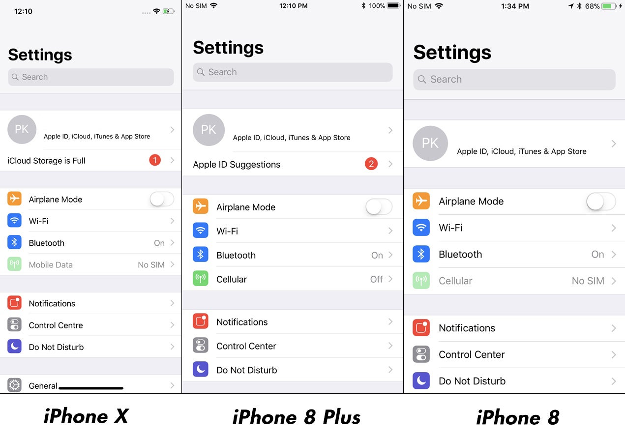 Settings on Apples' new iPhones - iPhone X vs iPhone 8 Plus/iPhone 8 interface comparison: Does it really fit more content?