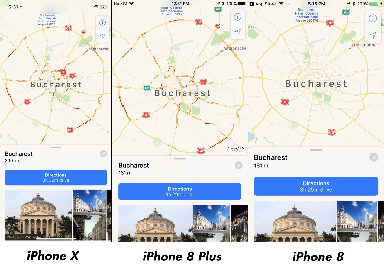 Apple Maps comparison - iPhone X vs iPhone 8 Plus/iPhone 8 interface comparison: Does it really fit more content?