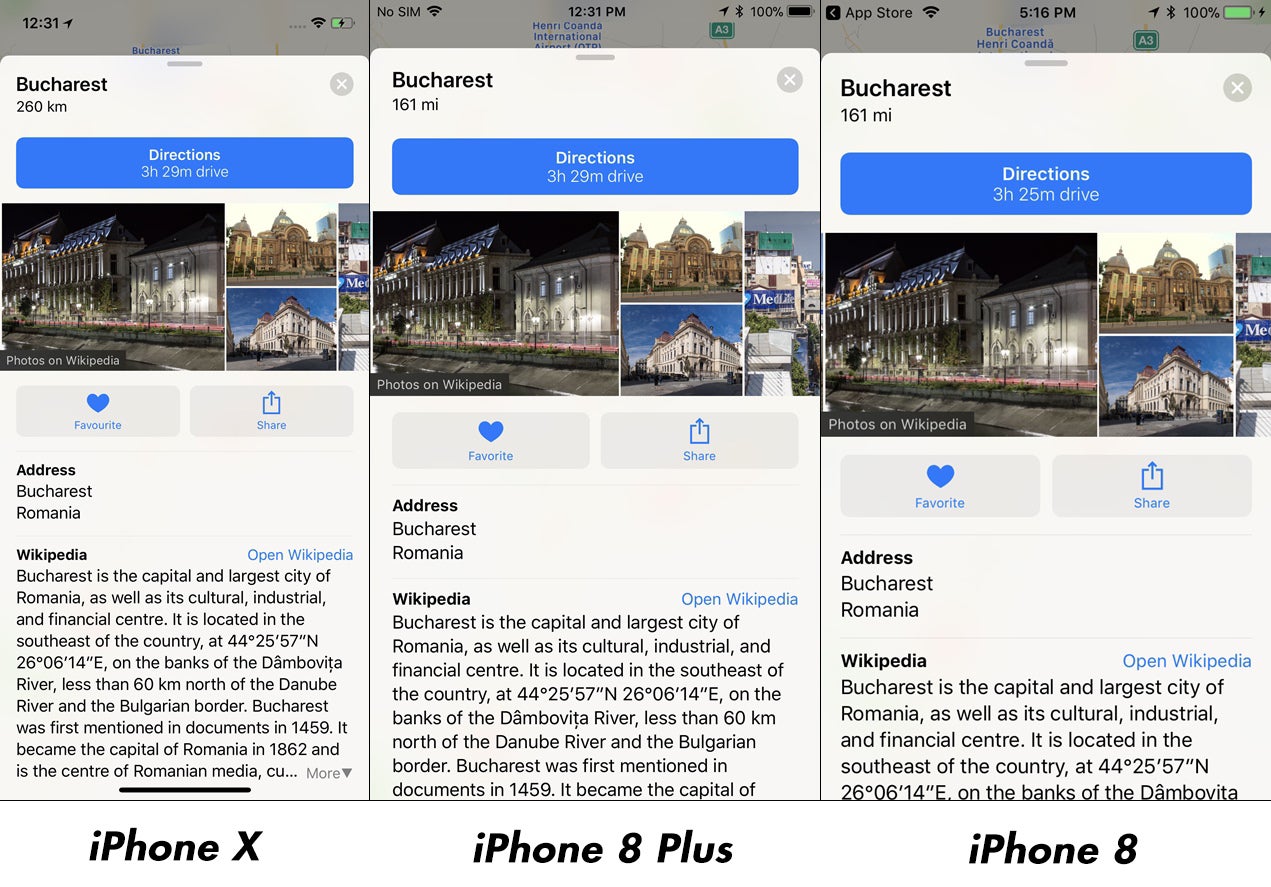 Apple Maps comparison #2 - iPhone X vs iPhone 8 Plus/iPhone 8 interface comparison: Does it really fit more content?