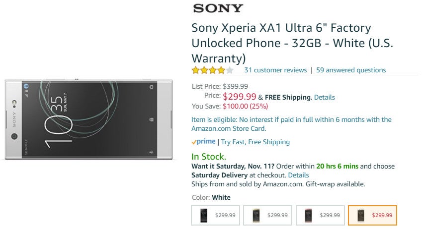Deal: Sony Xperia XA1 Ultra is $100 (25% off) cheaper on Amazon