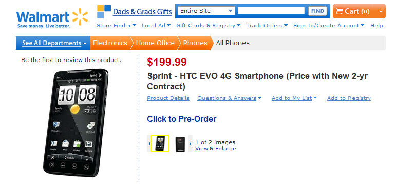 Calling Mr. Rollback: Walmart joins the EVO 4G party; $199 with no rebate