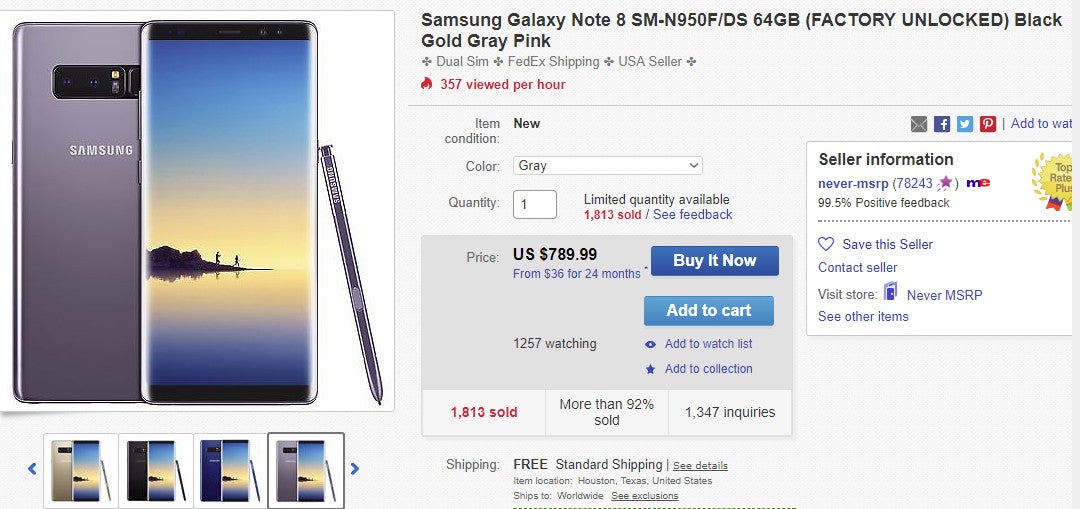 Deal: Dual SIM Samsung Galaxy Note 8 price drops below $800 on eBay