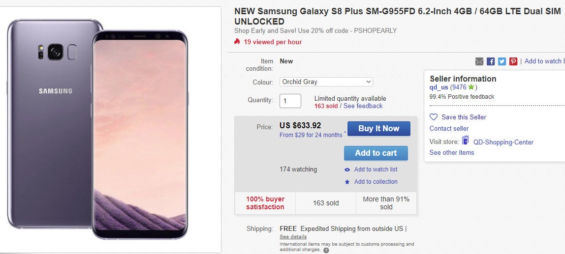 Deal: Unlocked dual SIM Samsung Galaxy S8+ drops down to $585 on eBay