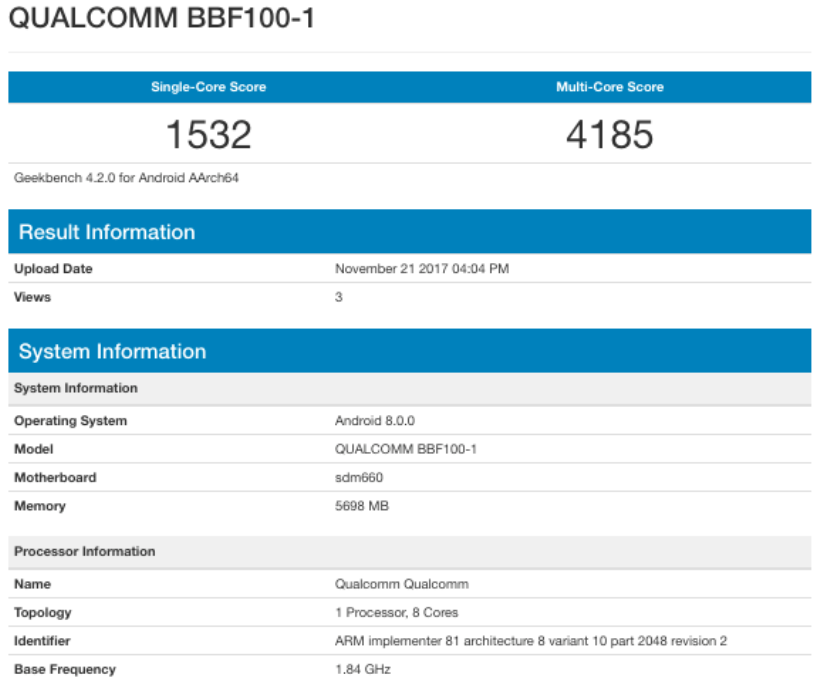 The BlackBerry KEYtwo gets benchmarked by Geekbench? - BlackBerry KEYone successor (KEYtwo) appears on GeekBench with 6GB of RAM?