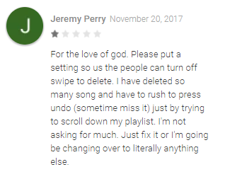 A negative Google Play Music review - it's the little things: Google Play Music ditches swipe-to-delete gesture after user backlash
