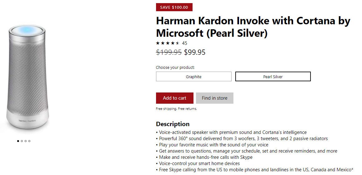 Deal: Buy Microsoft&#039;s Harman Kardon Invoke speaker with Cortana at half price