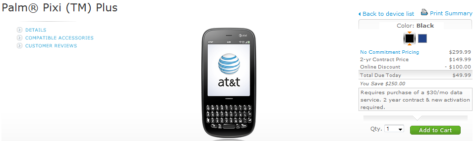 AT&amp;T launches Palm Pixi Plus