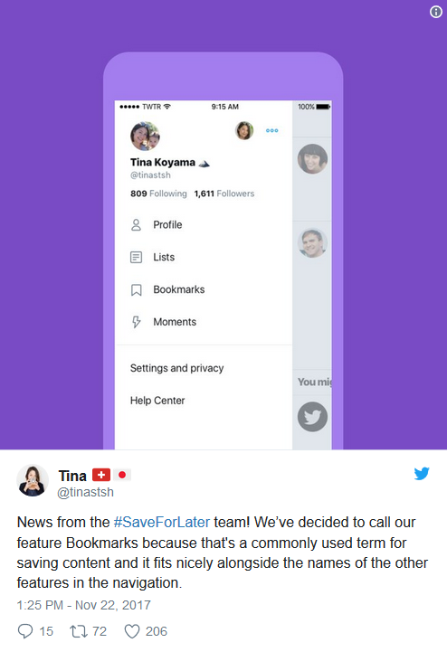 Bookmarks allows you to save a tweet to read later - Twitter to add a 'save for later' feature called Bookmarks