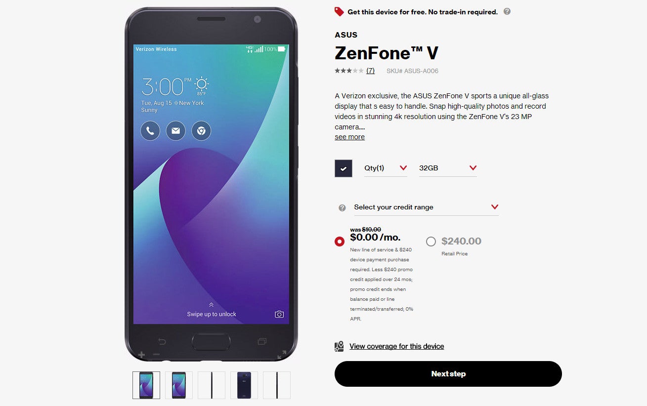 Asus ZenFone V is available for free at Verizon, but only for 2 days