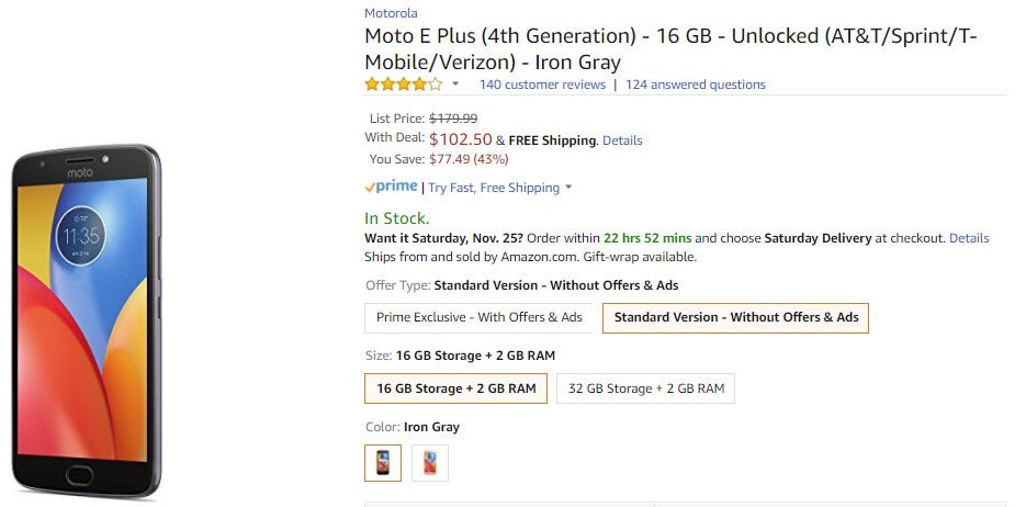 Deal: Unlocked Moto E4 Plus is on sale for 43% off on Amazon