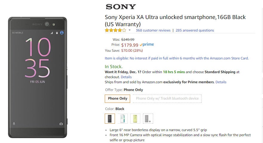 Deal: Sony Xperia XA Ultra price drops down to $180, the lowest price to date