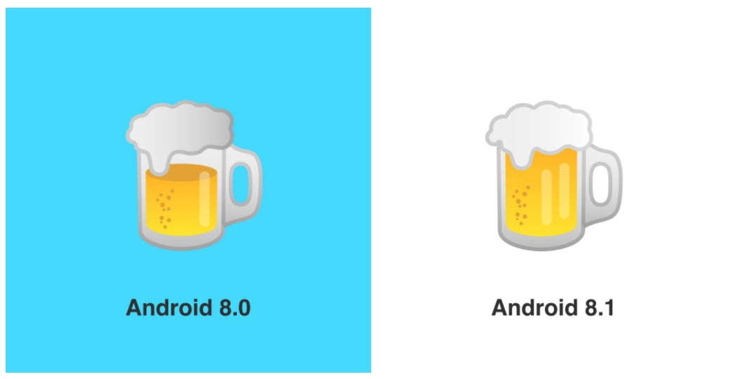 Left is wrong and right is right, obviously, but what about that second reflection in the beer mug? I&#039;m not sure everyone will be pleased with that second reflection! - Google fixes burger and beer emojis in Android 8.1