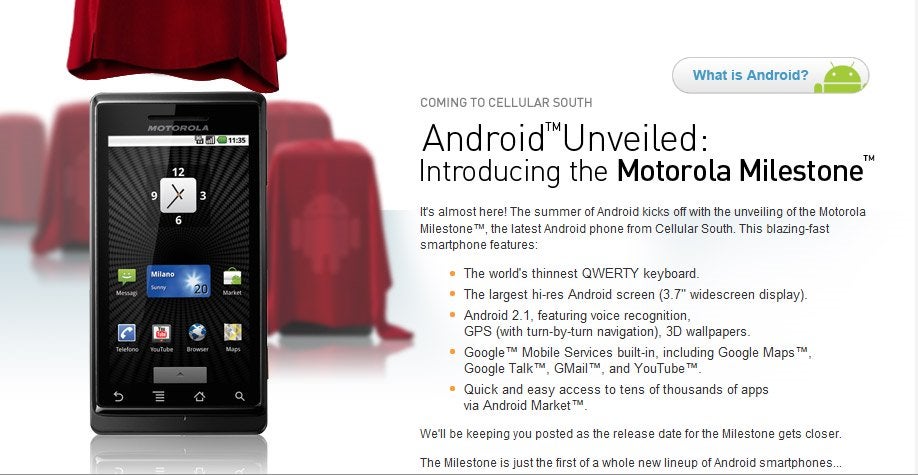 Motorola MILESTONE is heading to Cellular South