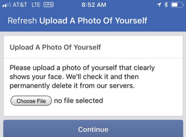 If Facebook suspects suspicious activity in your account, it might ask you for a photo of your face to confirm the account's authenticity - Facebook may ask you to upload a picture of your face to unlock a temporarily suspended account