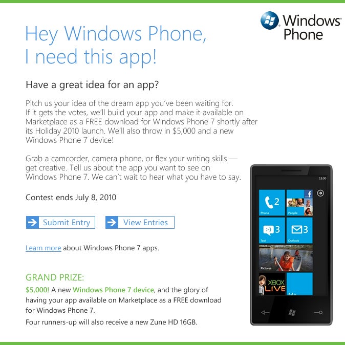 Submit an app suggestion for WP7 and you can win $5,000 &amp; a WP7 handset