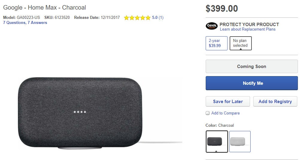 Google Home Max could go on sale on December 11 for $399