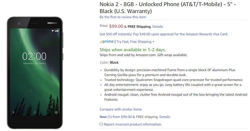 Nokia 2 is now in stock at Amazon, you can buy one for just $99