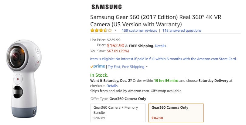 Deal: Samsung Gear 360 (2017 Edition) is 30% off on Amazon