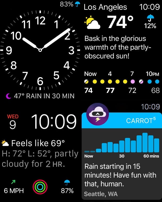 Carrot Weather Watch UI - The snarkiest weather app gets updated: Carrot for iOS has better Watch interface, political joke filters