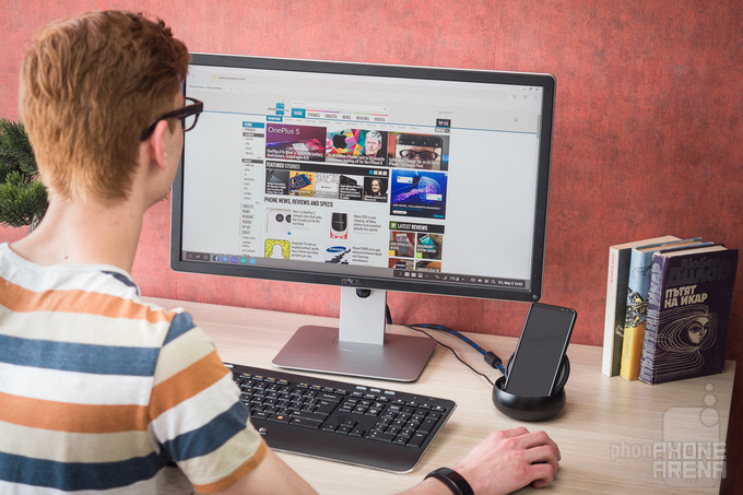 Samsung&#039;s DeX dock from 2017, connected to a mouse, keyboard and monitor - Galaxy S9 rumored to launch with refreshed DeX dock