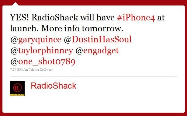 RadioShack will also be selling the iPhone 4 on launch day
