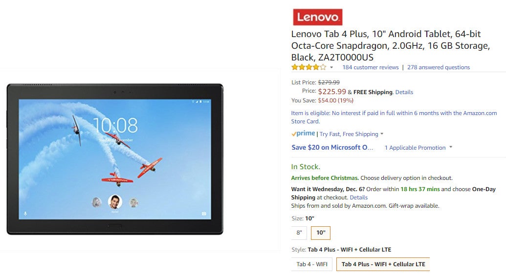 Deal: Save more than $50 (20%) when you buy the Lenovo Tab 4 Plus 10-inch on Amazon