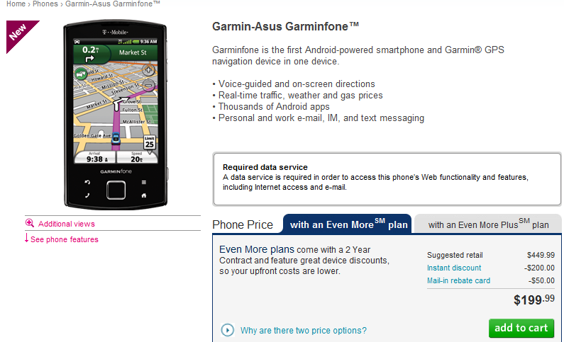Garminfone now available from T-Mobile for $199 on contract, after rebate