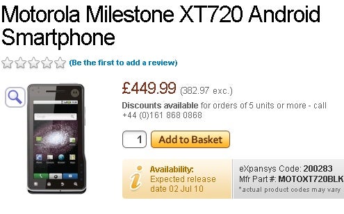 Motorola MILESTONE XT720 expected to storm the UK starting on July 2?