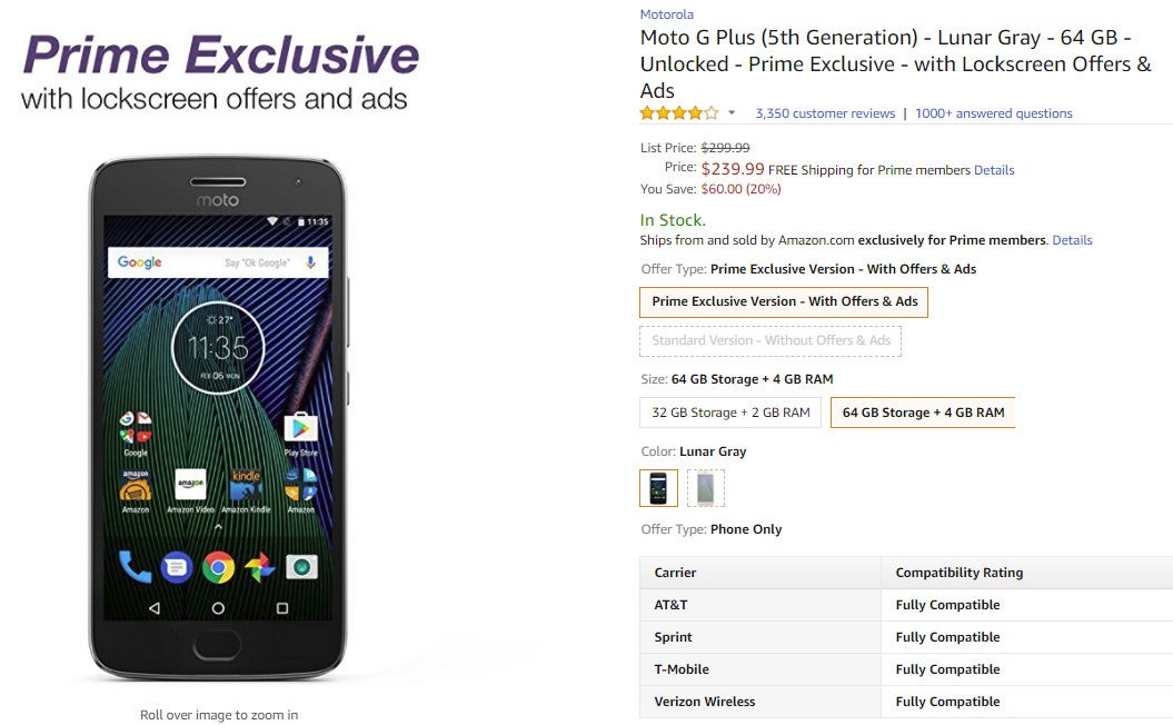 Deal: Amazon drops the price of the Moto G5 Plus 64GB to $240 ($60 off)
