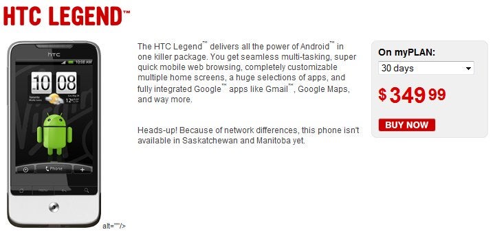 Virgin Mobile Canada releases its first Android phone - the HTC Legend