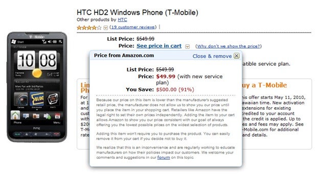 The HTC HD2 for T-Mobile is now selling for $50 through Amazon