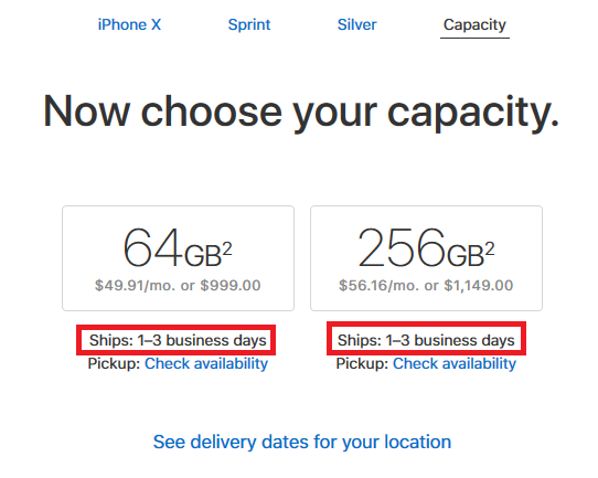 Shipments of the iPhone X for customers of most major U.S. carriers are arriving in just 1 to 3 business days - Apple iPhone X orders for most U.S. carriers are now being delivered in one to three business days