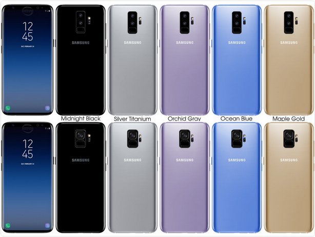 Renders of the Samsung Galaxy S9+ on top row, Galaxy S9 on bottom row - Renders give us an idea of what the Samsung Galaxy S9/S9+ may look like