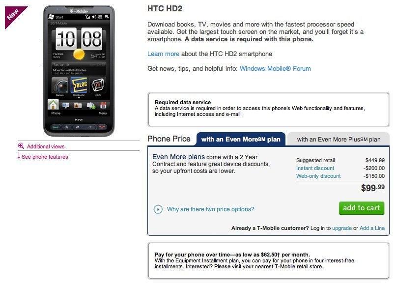 T-Mobile is selling the HTC HD2 for $99.99 online today only