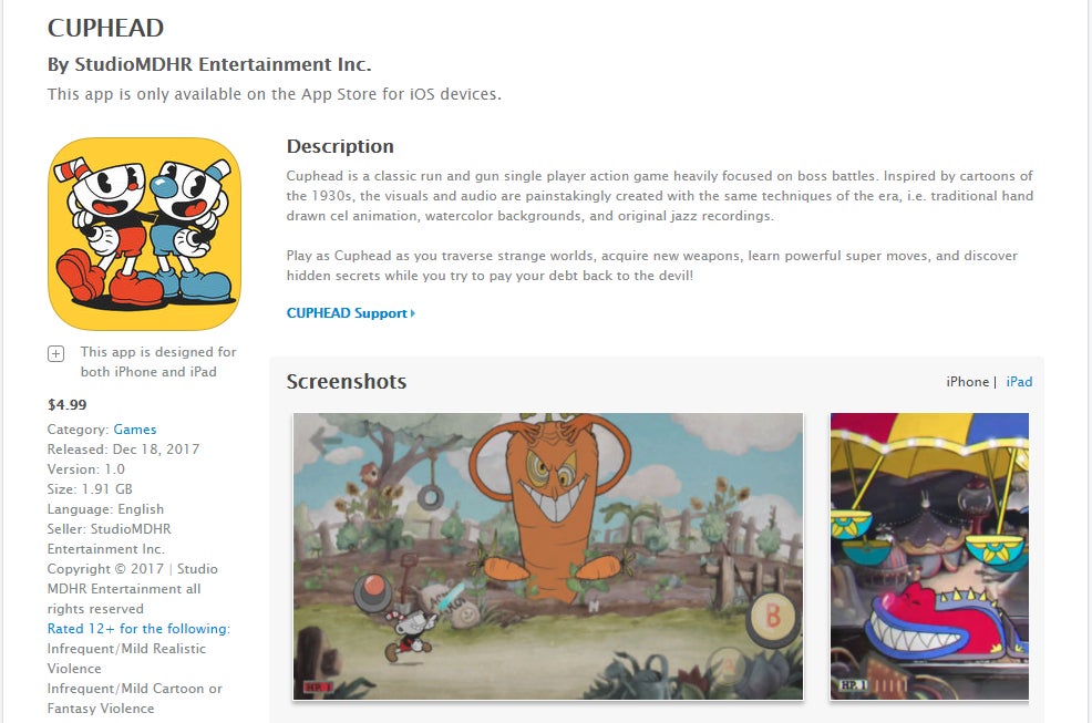 Fake Cuphead on the App Store looks pretty real - PSA: do not buy Cuphead game from the App Store