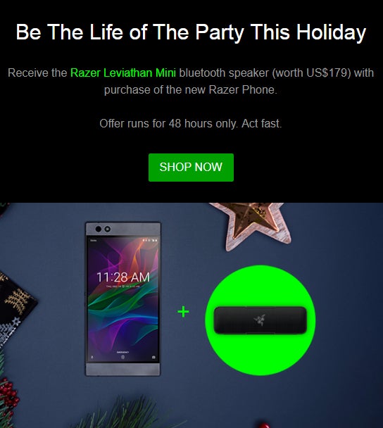 The Razer Phone now comes with a free Leviathan Mini Bluetooth speaker (limited time offer)