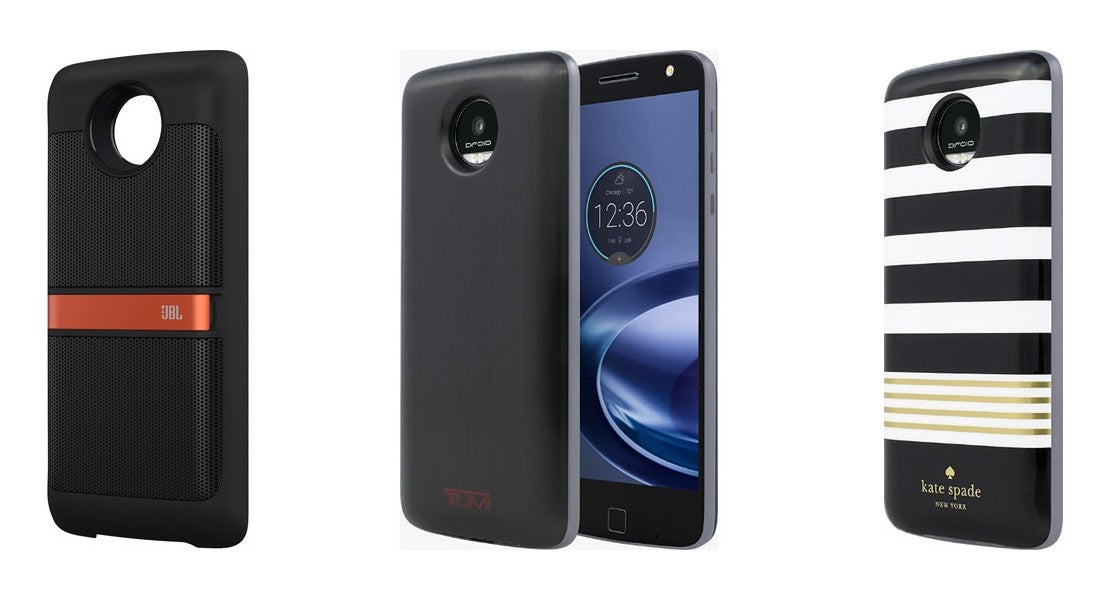 JBL SoundBoost, Tumi Power Pack, and Kate Spade Battery Pack (left to right) - Deal: Grab the excellent Motorola Moto Z and a Moto Mod of your choice for $330!