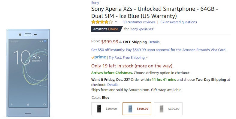 Deal: Sony Xperia XZs is on sale at Amazon for only $399.99 ($200 off)