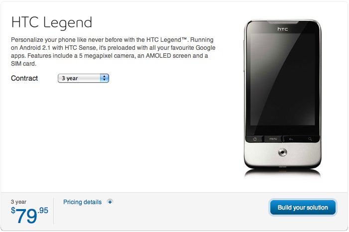 HTC Legend is now also available through Bell