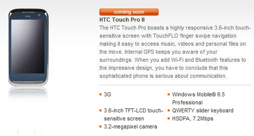 HTC Touch Pro2 makes a reappearance on Orange UK&#039;s web site