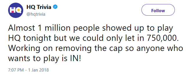 One million people tried to play HQ tonight - We played HQ Trivia a few times and came away empty handed